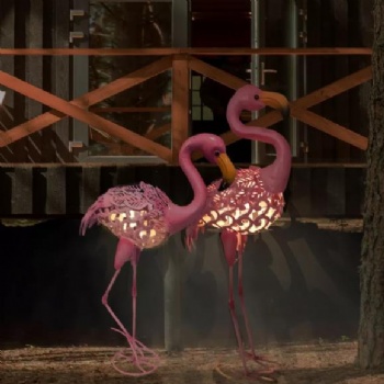 Indoor and Outdoor Garden With Solar Lamp Flamingo Iron Gecoration