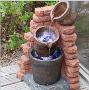 Outdoor flowing jugs rustic solar fountain waterfall with led light