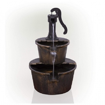 Barrel Outdoor Water Fountain with Hand Pump