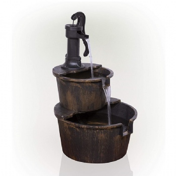 Barrel Outdoor Water Fountain with Hand Pump